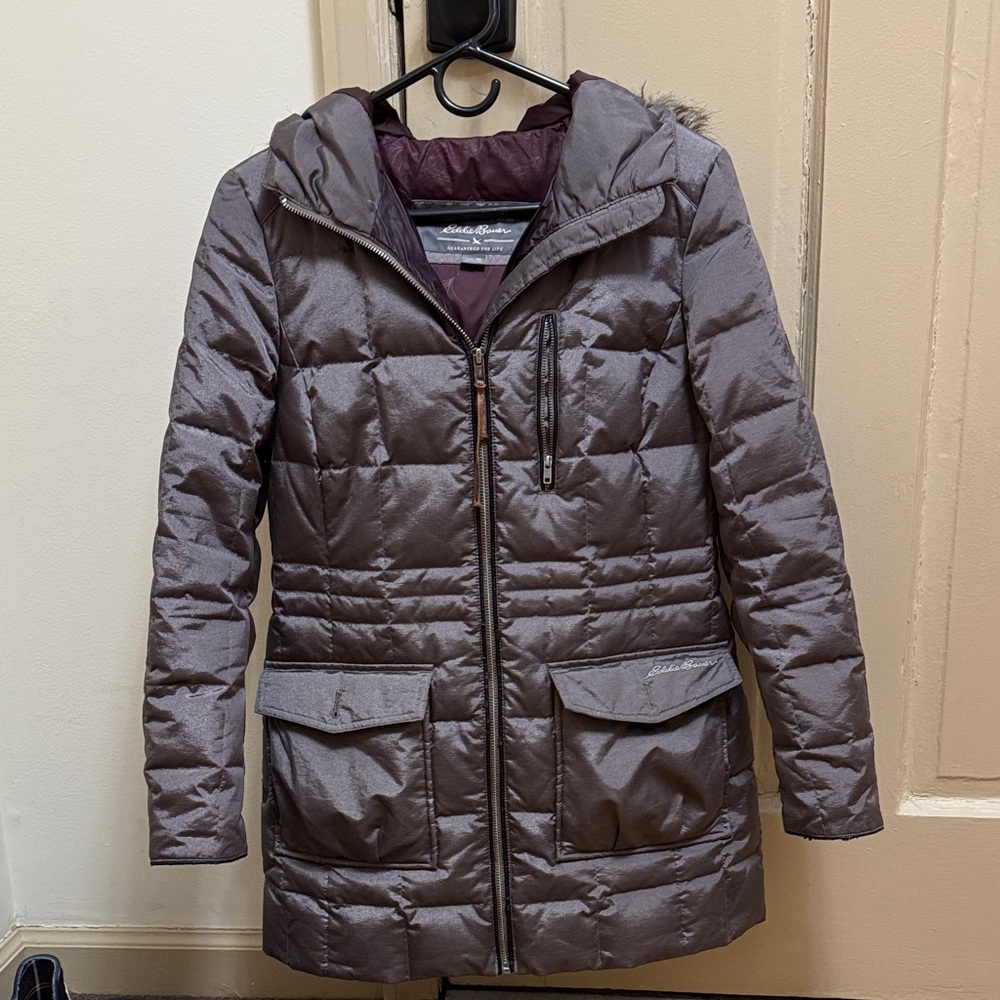 Eddie Bauer Women's Metallic Gray Puffer Coat